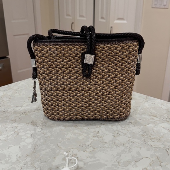 Brighton women's rattan & brown leather shoulder purse - near perfect condition - Picture 1 of 12